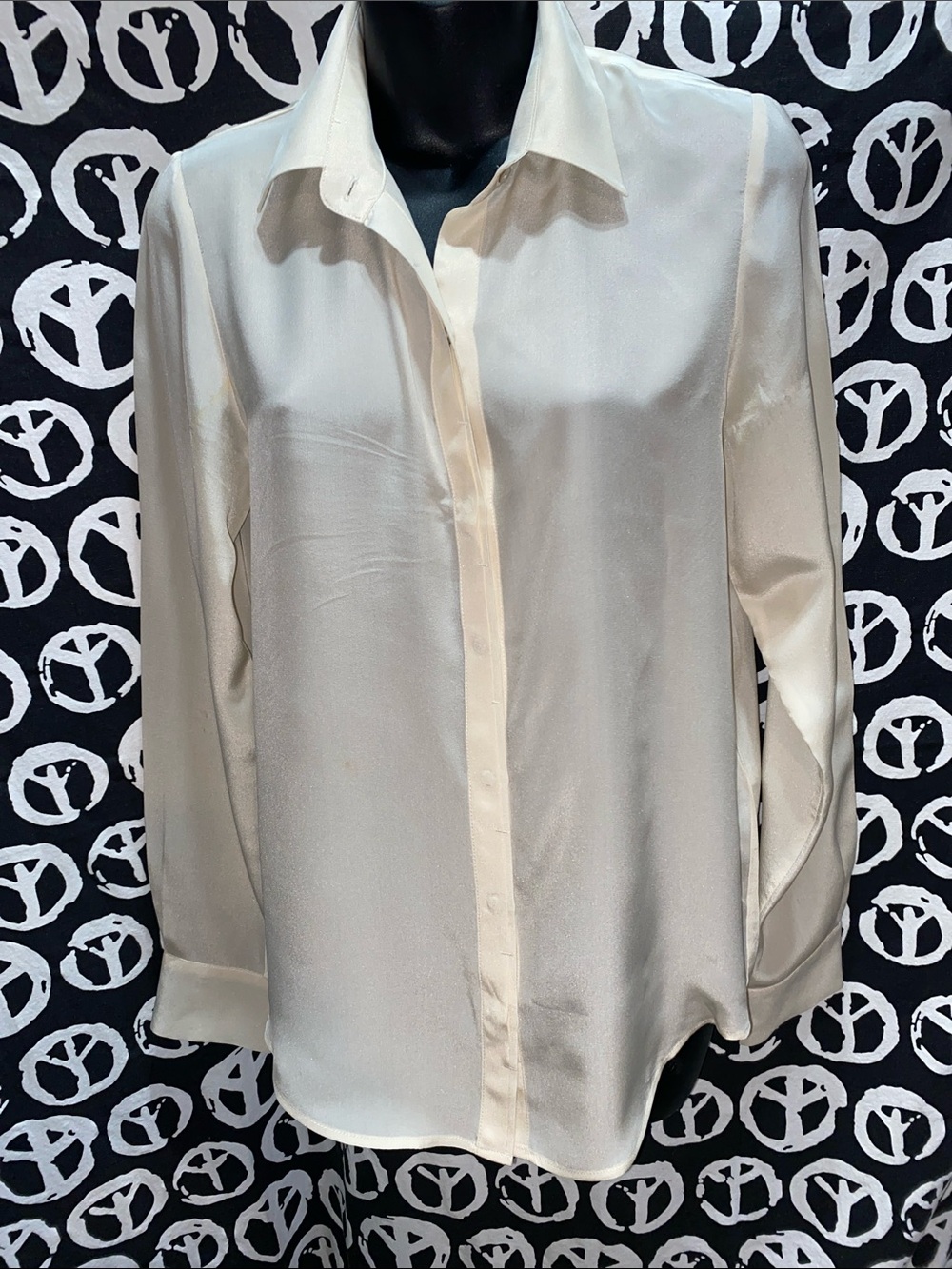 100% MULBERRY SILK: Zara Ivory Long-Sleeve Button-down Blouse SZ S